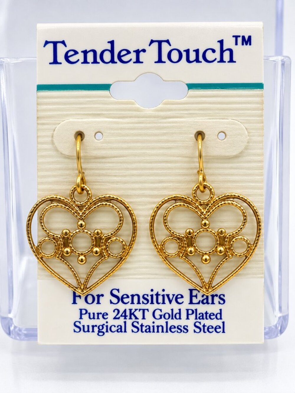 NWT Tender Touch 24KT Gold Plated Heart Earrings Sensitive Ears